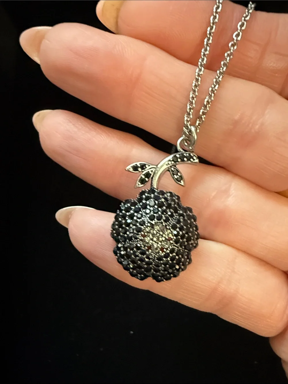 Coach Silver-Tone Black Crystal  Pendant Necklace - 18
